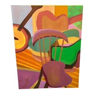 Vintage Large Colorful Abstract Painting 30 x 48